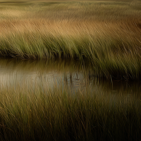 Grass reflected in water with a blurred background