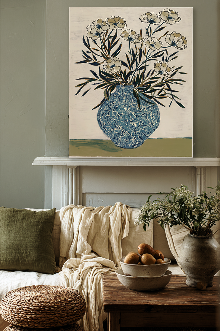 White Petals in Blue Stone — Botanical Fine Art Print · Verilucent House