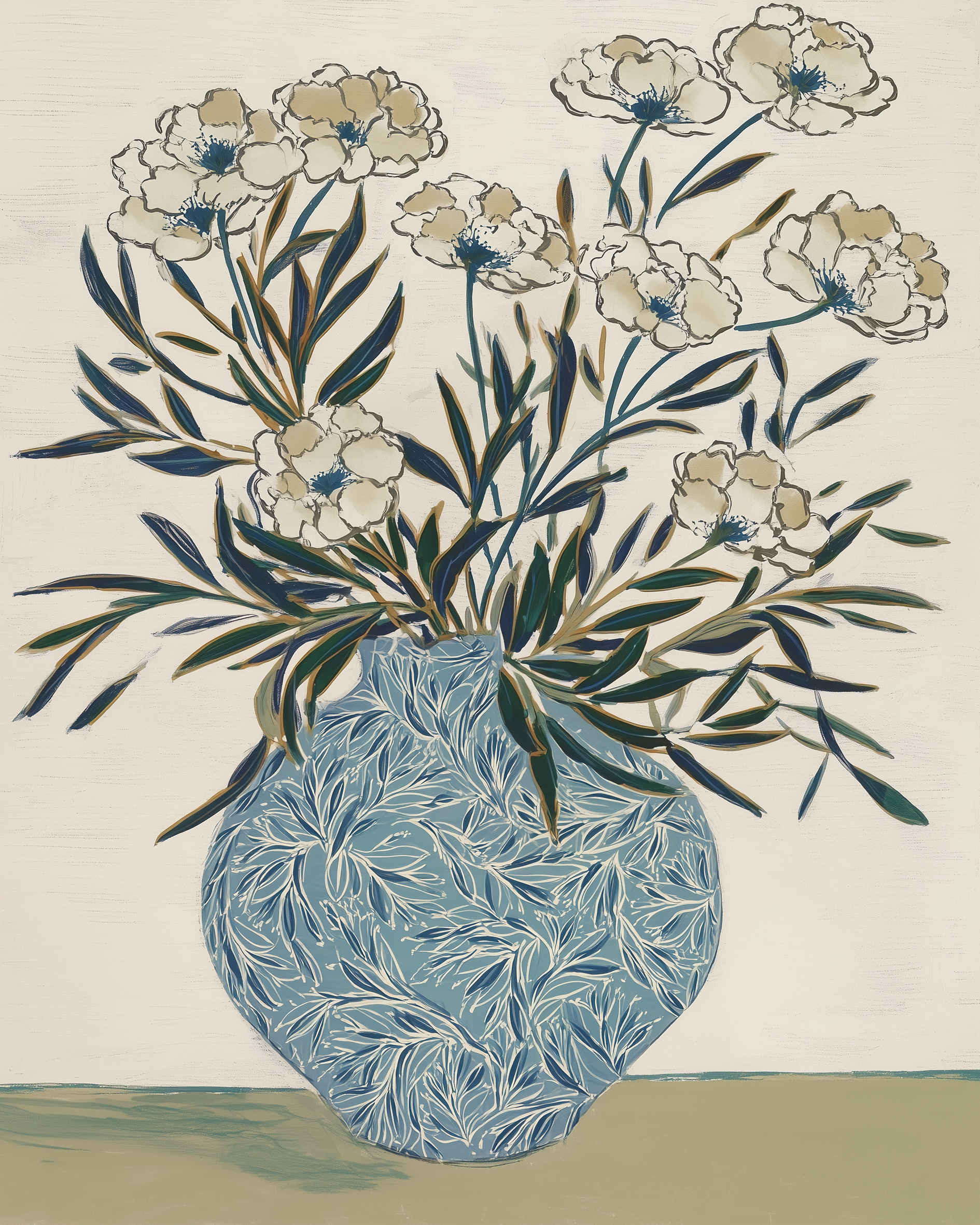 White Petals in Blue Stone — Botanical Fine Art Print · Verilucent House